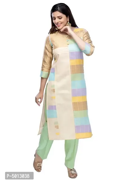 Stylish Chanderi Multicoloured 3/4 Sleeves Kurta With Pant Set For Women