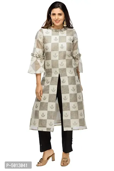 Stylish Chanderi White Bell Sleeves Kurta With Pant Set For Women