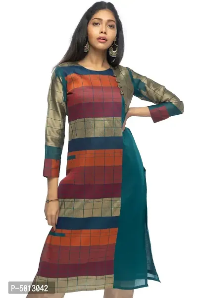 Stylish Chanderi Multicoloured 3/4 Sleeves Kurta With Pant Set For Women