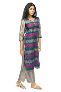 Stylish Chanderi Multicoloured 3/4 Sleeves Kurta With Pant Set For Women-thumb2