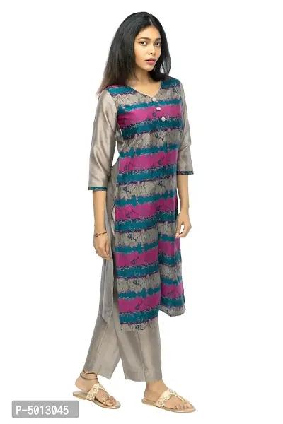 Stylish Chanderi Multicoloured 3/4 Sleeves Kurta With Pant Set For Women-thumb3