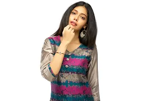 Stylish Chanderi Multicoloured 3/4 Sleeves Kurta With Pant Set For Women-thumb1