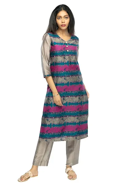 Stylish Chanderi Multicoloured 3/4 Sleeves Kurta With Bottom Set For Women