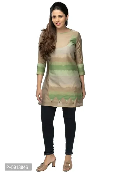 Stylish Chanderi Multicoloured 3/4 Sleeves Short Kurta For Women-thumb0