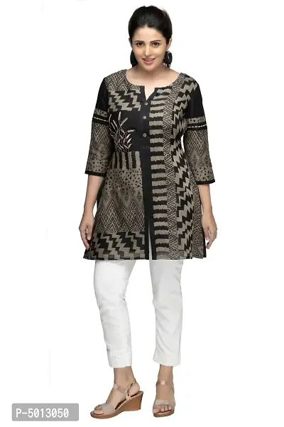Stylish Chanderi Black 3/4 Sleeves Short Kurta For Women