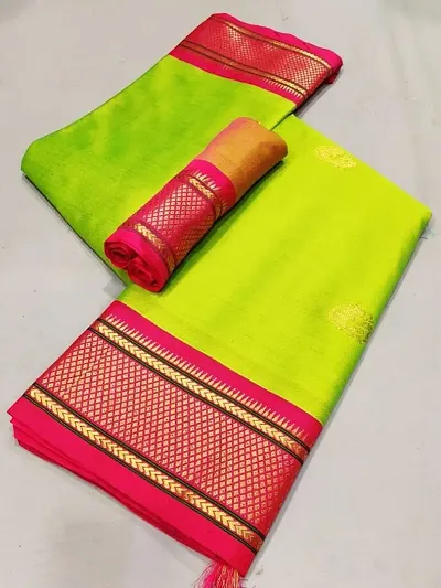 Stylish Cotton Silk Woven Design Sarees With Blouse Piece