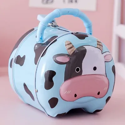 Quasar Cute Attractive Cartoon Cow Themes Money Bank for Kids with Lock and Key Coin Bank Money Box Safe Piggy Bank with Lock, Savings Bank