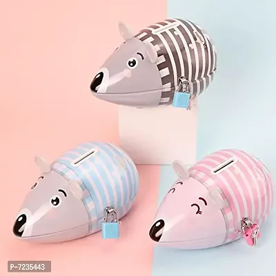 Quasar Cute Attractive Cartoon Naught Mouse Money Bank for Kids with Lock and Key Coin Bank Money Box Safe Piggy Bank with Security Lock-thumb2