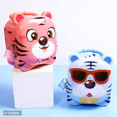 Quasar Cute Attractive Cartoon Tiger Money Bank for Kids with Lock and Key Coin Bank Money Box Safe Piggy Bank with Lock-thumb3