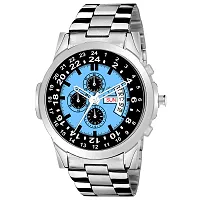 Blue Day  Date Functional Metal Chain Strap Analog Watch For Mens-thumb4