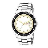 White Designer Dial Day  Date Functional Analog Watch For Men's-thumb2