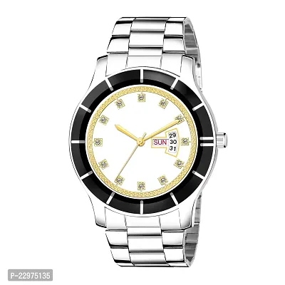 White Designer Dial Day  Date Functional Analog Watch For Men's-thumb3