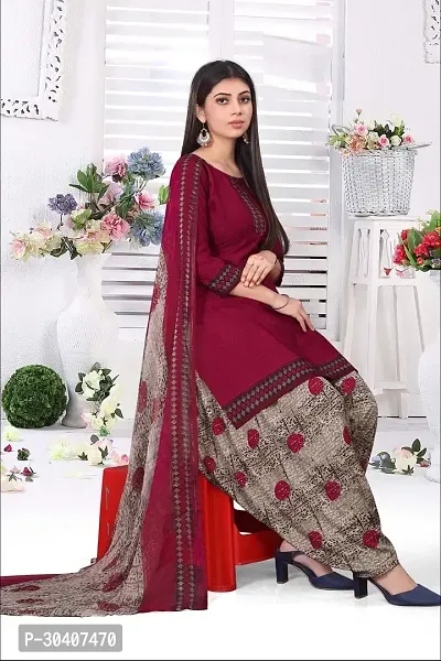 Women Crepe Suit Dress Material with Dupatta Set-thumb0