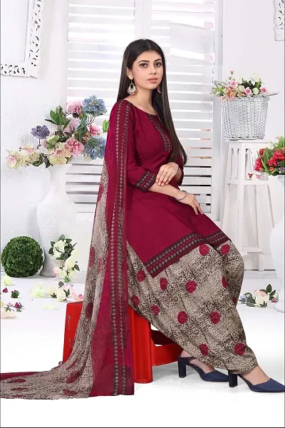 Elegant Crepe Solid Dress Material with Dupatta For Women