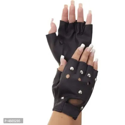 Black Biker Studded Fingerless Gloves for Adults-thumb3