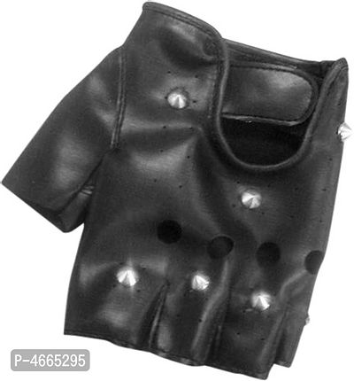 Black Biker Studded Fingerless Gloves for Adults-thumb2