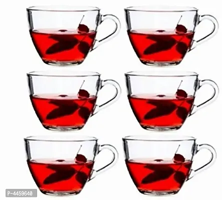 Pack of 6 Glass Imported Crystal Clear Glass Tea Cup Set (236ml) (Clear)