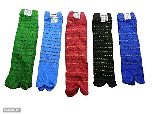 Women and Girls Double Knit Thumb Warm Woolen Multicolored Cotton Winter Wear Multicolour Women Ladies Thumb Socks (Pack of 5 Pairs)-thumb0