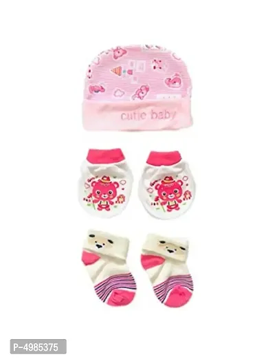 Cute and Colourful New Born Baby Combo Set, Socks/Head-caps/hand gloves (Size 0-12 Months) (Pack of 2)-thumb2