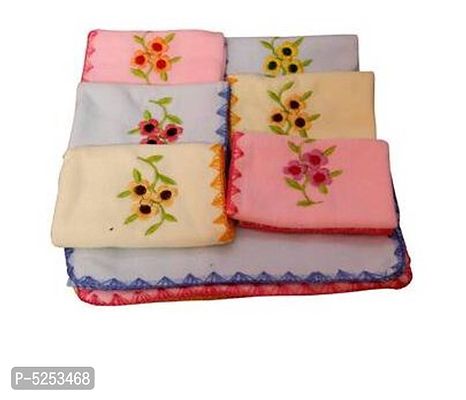 Attractive Embroidery Girls & Women Cotton & Very Soft Luxury Hanky, Face Towels, Handkerchiefs, (Pack Of 4)-thumb0