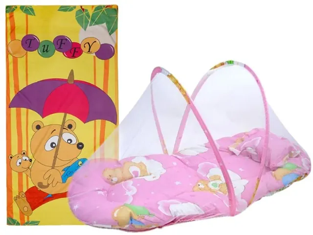Portable Baby Bed With Folding Mosquito Net & Pillow And Microfiber Bath Towel Combos