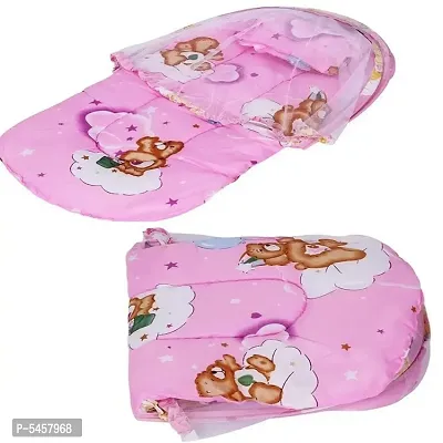 Portable Folding Net Baby Bed With Pillow(70x40cm) & Microfiber Bath Towel & Waterproof Bibs & Feeding Bottle Cover Combo (1 Bed+1Towel+1 Bottle Cover+4 Bibs)-thumb2
