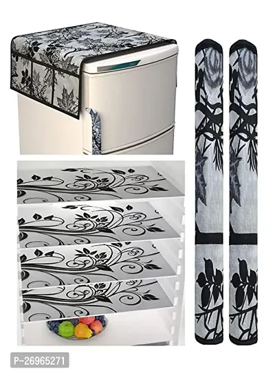 Combo Of Kitchen Refrigerator Cover Fridge Top Cover, 2 Fridge Handle Covers, 4 Fridge Mats, Set Of 7 Pieces