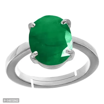 RRVGEM Certified Natural 2.25 Ratti Zambian Emerald Panna Silver plated Astrological Purpose Adjustable Ring for Women's and Men's LAB -CERTIFIED-thumb0