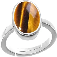 RRVGEM 4.00 Ratti Natural Earth Mined Tiger Eye/Tiger Stone/Tiger's Eye Natural Certified Tiger eye Ring Silver plated chitti Stone For Men And Women By Lab - Certified-thumb2