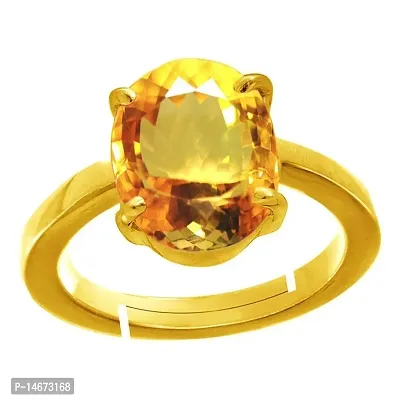 RRVGEM Certified Unheated Untreatet 2.25 Ratti 2.00 Carat Citrine Ring Sunela Certified Natural Original Oval Cut Precious Gemstone Citrine Gold Plated Adjustable Ring Size 16-26 for Men  Women-thumb0