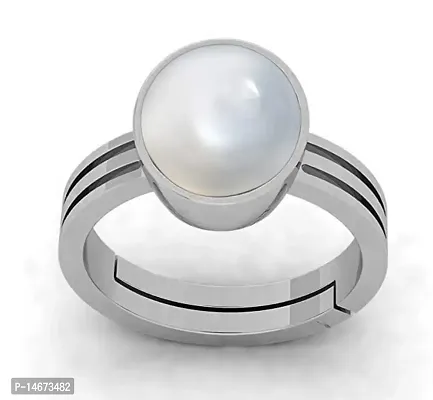 RRVGEM Moti Stone Ring 4.25 Ratti South Sea Pearl Stone Ring Silver Plated with Lab Certified Card{Pearl Gemstone Original Certified/Pearl South sea/moti Gemstone Certified Natural}for Men and Women-thumb0