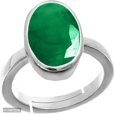 RRVGEM 2.25 Carat Green Emerald Adjustable Silver Plated Green Panna Ring Certified for Women's and Men's By LAB - CERTIFIED