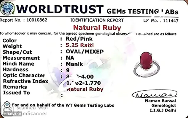 RRVGEM Certified Natural 2.00 Carat Certified Unheated Untreatet Natural Certified Ruby Manik Gemstone Panchdhatu Ring for Women's and Men's LAB -CERTIFIED-thumb3