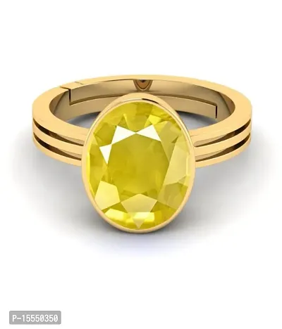 YELLOW SAPPHIRE RING 6.00 CARAT 6.25 Ratti Natural Yellow Sapphire Stone RING  Pukhraj RING Oval Shape Adjustable GOLD Ring For Girl And Women