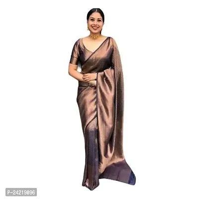 THE STYLE TRADER Women's Banarsi Soft Silk Saree With Unstitched Blouse Piece (Brown)