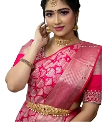 THE STYLE TRADER Women's Banarsi Soft Silk Saree With Blouse Piece (Pink)-thumb2