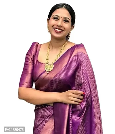 THE STYLE TRADER Women's Banarsi Soft Silk Saree With Stitched Blouse Piece (Magenta)