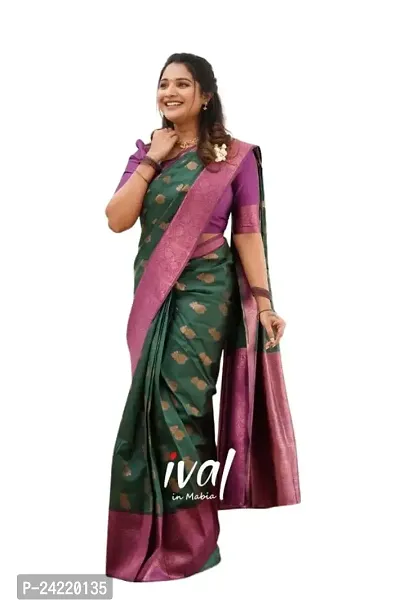 THE STYLE TRADER Women's Latest Banarsi Soft Silk Saree With Unstitched Blouse Piece (Green)-thumb0