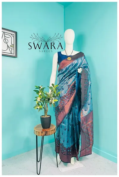 Glamorous Silk Blend Saree with Blouse piece 