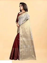 THE STYLE TRADER Women's Banarsi Soft Silk Saree With Blouse Piece (Grey Maroon)-thumb1