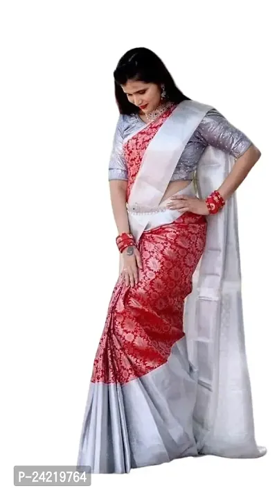 THE STYLE TRADER Banarsi Soft Silk Saree With Blouse Piece For Women  Girls(Red)