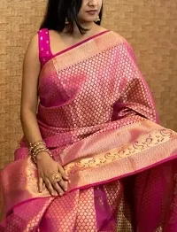 THE STYLE TRADER Women's Banarsi Soft Silk Saree With Blouse Piece (Rani Pink)-thumb4