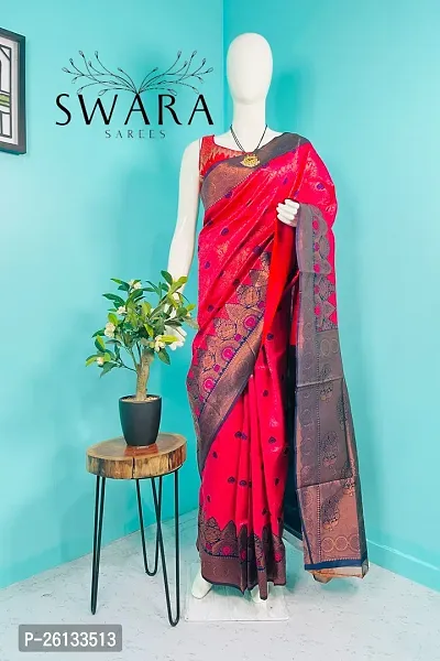 Elegant Soft Silk Self Pattern Women Saree with Blouse Piece-thumb0