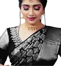 THE STYLE TRADER Women's Banarsi Soft Silk Saree With Blouse Piece (Black)-thumb1