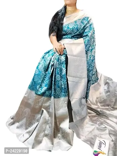 THE STYLE TRADER Women's Banarsi Soft Silk Saree With Blouse Piece (Rama)