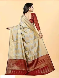 THE STYLE TRADER Women's Banarsi Soft Silk Saree With Blouse Piece (Gery Red)-thumb2