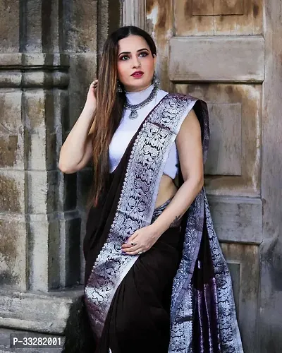 Stylish Black Art Silk Jacquard Saree with Blouse piece For Women