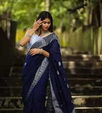 THE STYLE TRADER Women's Banarsi Soft  Comfortable Silk Saree With Blouse Piece (Dark Blue)-thumb4