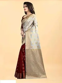 THE STYLE TRADER Banarsi Soft Silk Saree With Blouse Piece For Girls  Women (Grey Maroon)-thumb3