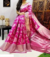 THE STYLE TRADER Women's Banarsi Soft Silk Saree With Unstitched Blouse Piece (Pink)-thumb1